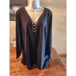 NY Collection Women's Black Long Sleeve Blouse Size 2X Plus Work Office Top